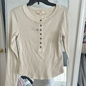 J.O.A. Off-White Button-Up Long Sleeve Tee